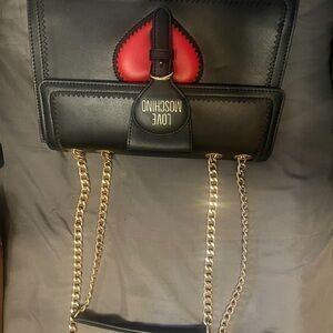 Love Moschino Black and Red Heart Accent Bag - New without Tags